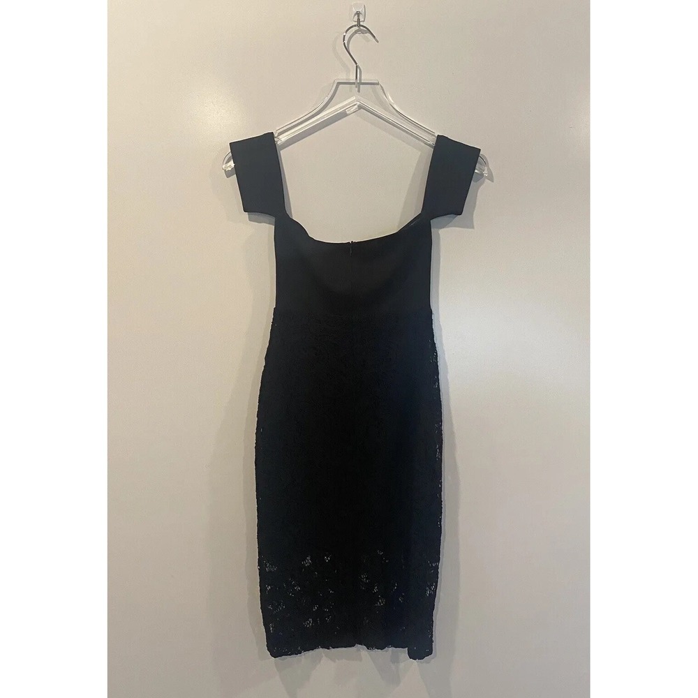 Lulus Black Lace Off The Shoulder Bodycon Dress Sheer Hem Cocktail Mini Dress - Picture 8 of 13